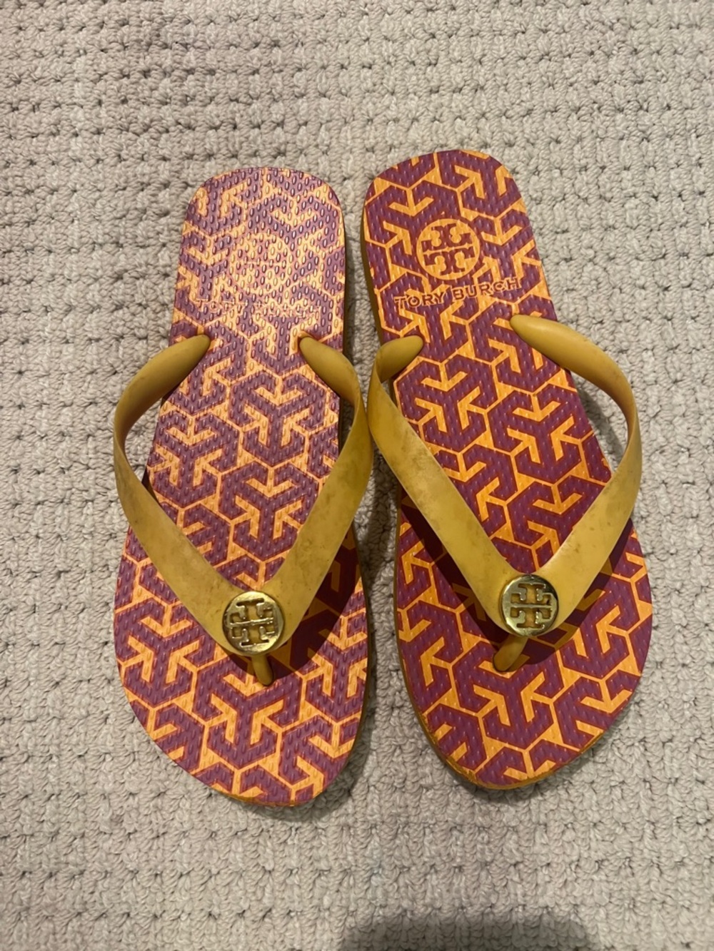 Tory Burch Pink and yellow sandals flip flops